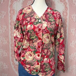 Vintage 90s InWear Rose Cardigan | Bold Floral Knit Sz LG